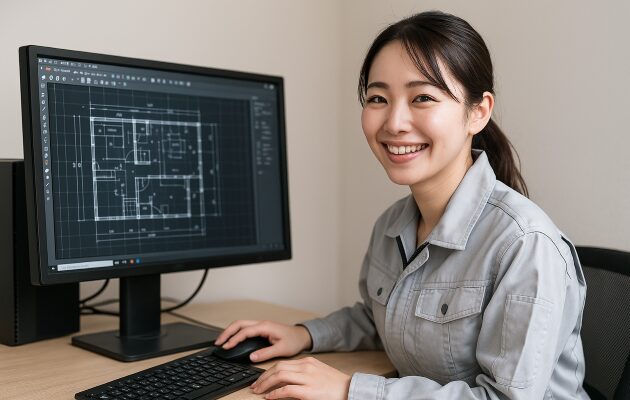転職でCADオペレーターに転身し、結婚後も仕事を続けている女性