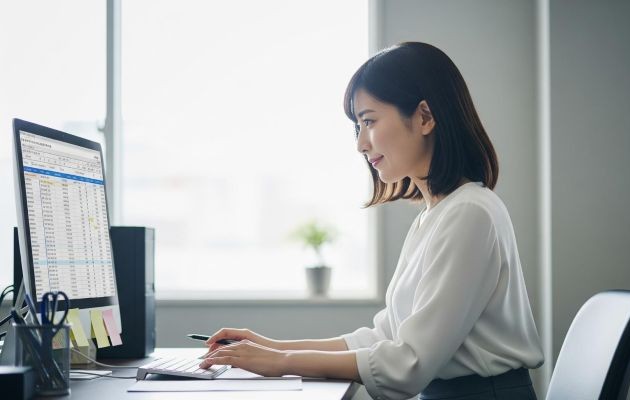 AI時代では経理の仕事はなくなるかもしれないなか、定型業務を行っている女性。