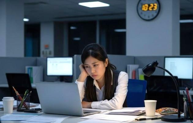 日本企業の平均残業時間を超え、残業時間を隠蔽されて深夜まで働く女性