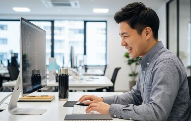 スキルアップしやすい環境で働き成長している社会人男性