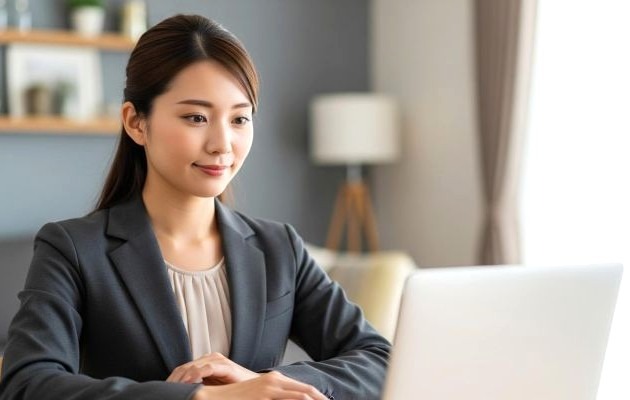 オンライン面接当日にマナーを確認して面接が始まるのを待っている転職活動中の女性