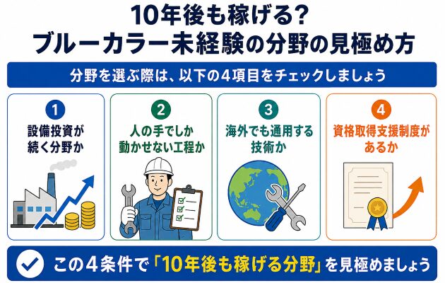 未経験からブルーカラーに挑戦するにあたり10年後も稼げる分野どうかの図解画像