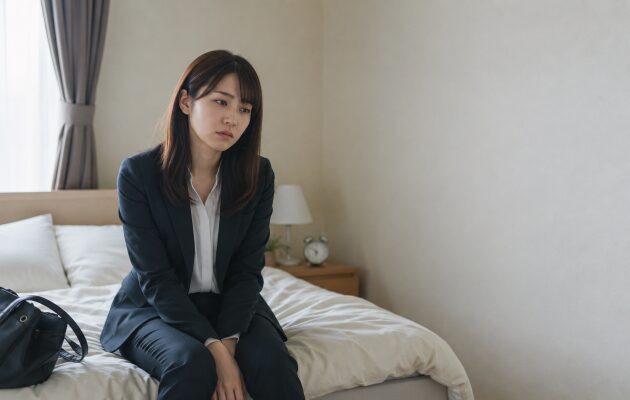 連休明けの仕事に行きたくなくて憂うつな状態になっている会社員の女性