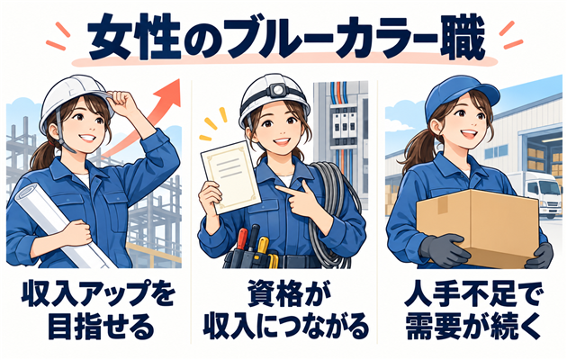ブルーカラーの仕事における女性の年収と将来性についてのイメージ画像